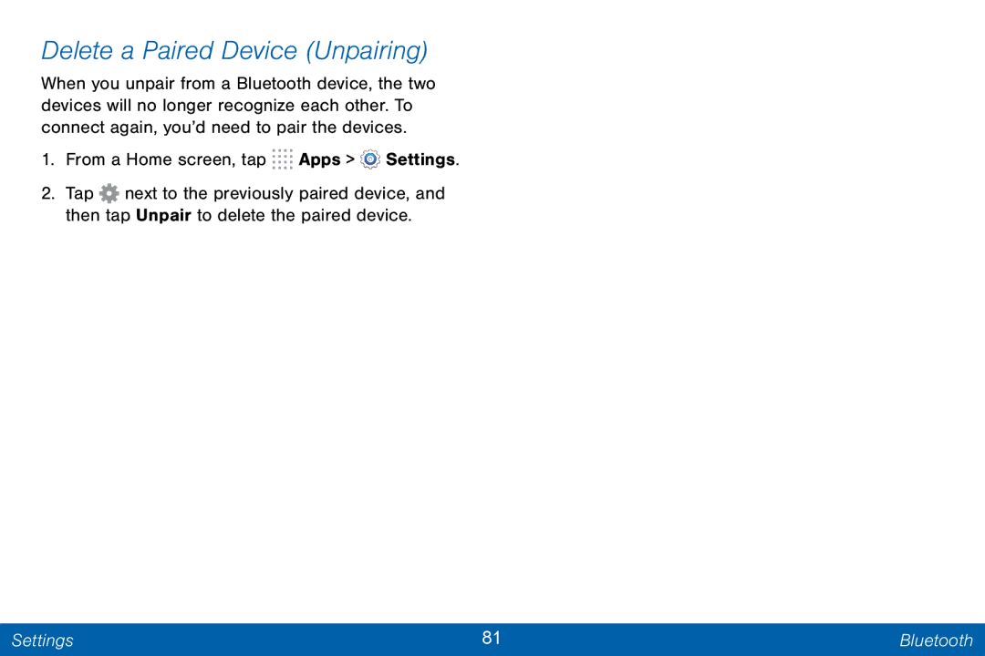 Samsung GH68-42046F manual Delete a Paired Device Unpairing 