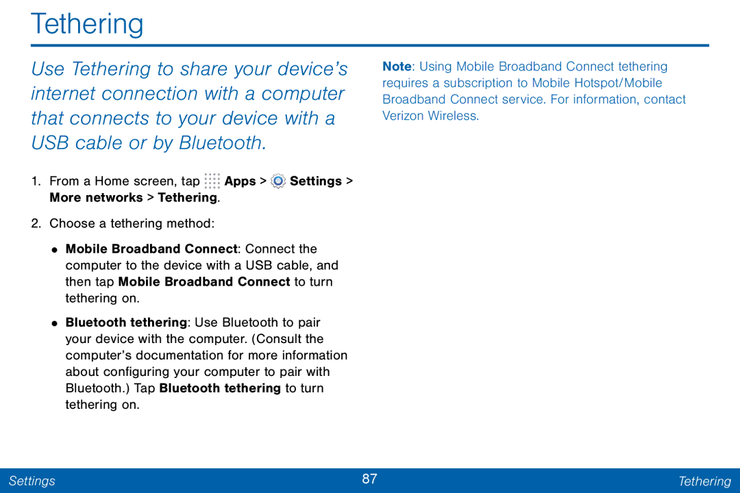 Samsung GH68-42046F manual Tethering 