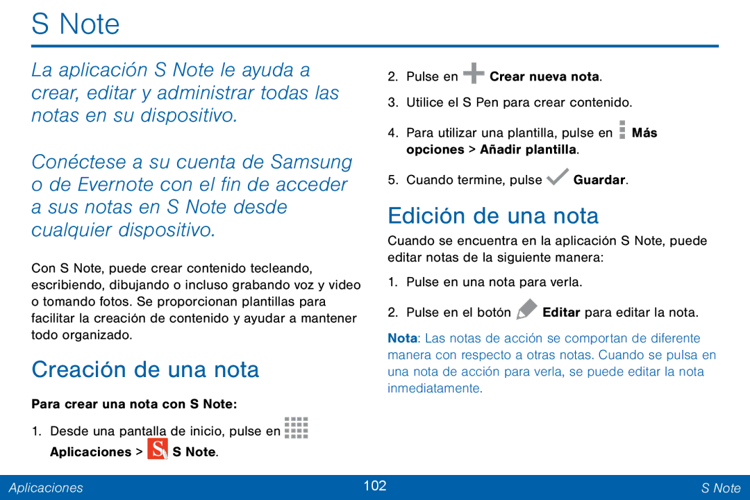 Samsung GH68-42147A manual Edición de una nota, Creación de una nota 