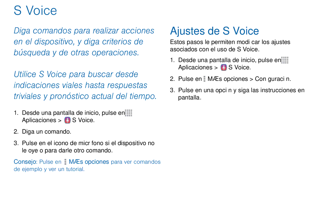 Samsung GH68-42147A manual Ajustes de S Voice, Aplicaciones 105 Voice 