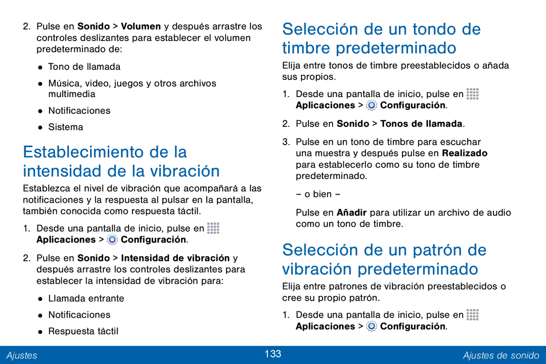 Samsung GH68-42147A Selección de un tondo de, Timbre predeterminado, Establecimiento de la, Intensidad de la vibración 