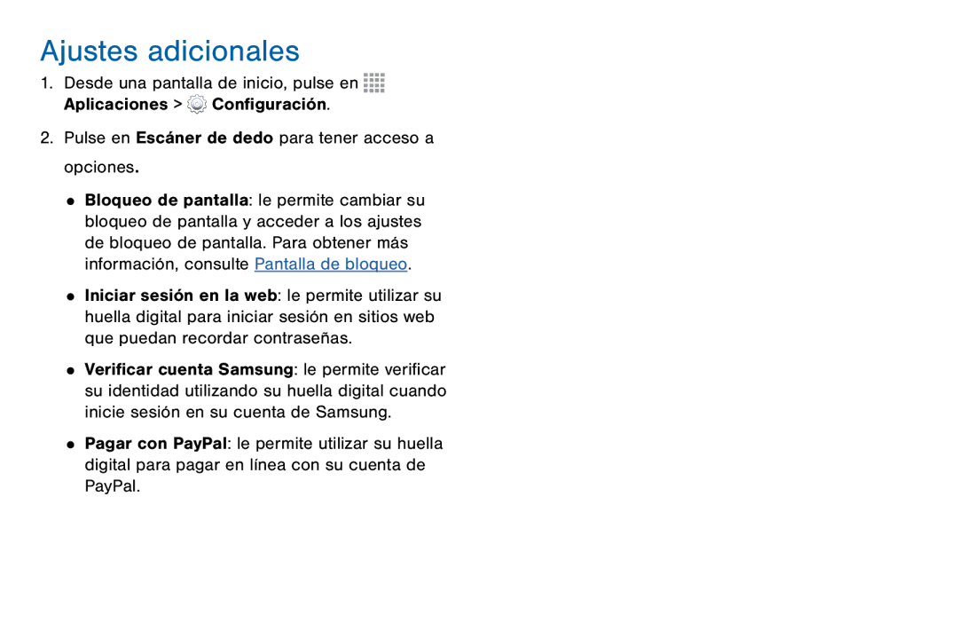 Samsung GH68-42147A manual Ajustes adicionales, Ajustes 167 Escáner de dedo 