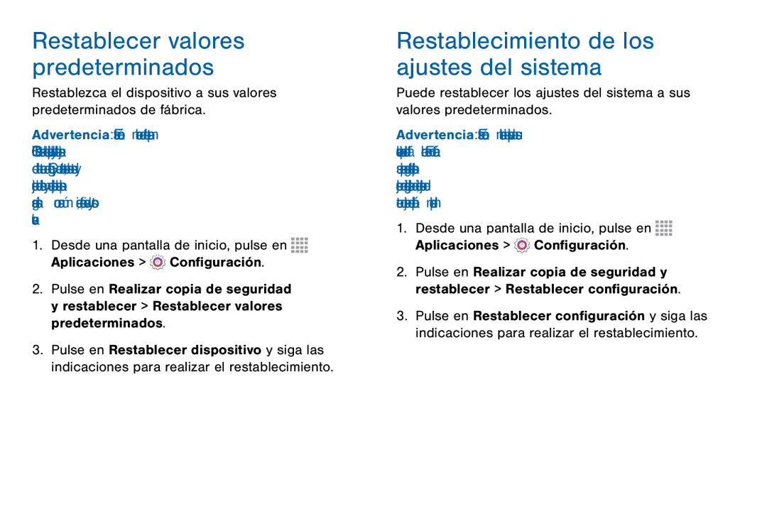 Samsung GH68-42147A manual Restablecimiento de los ajustes del sistema, Ajustes 174 