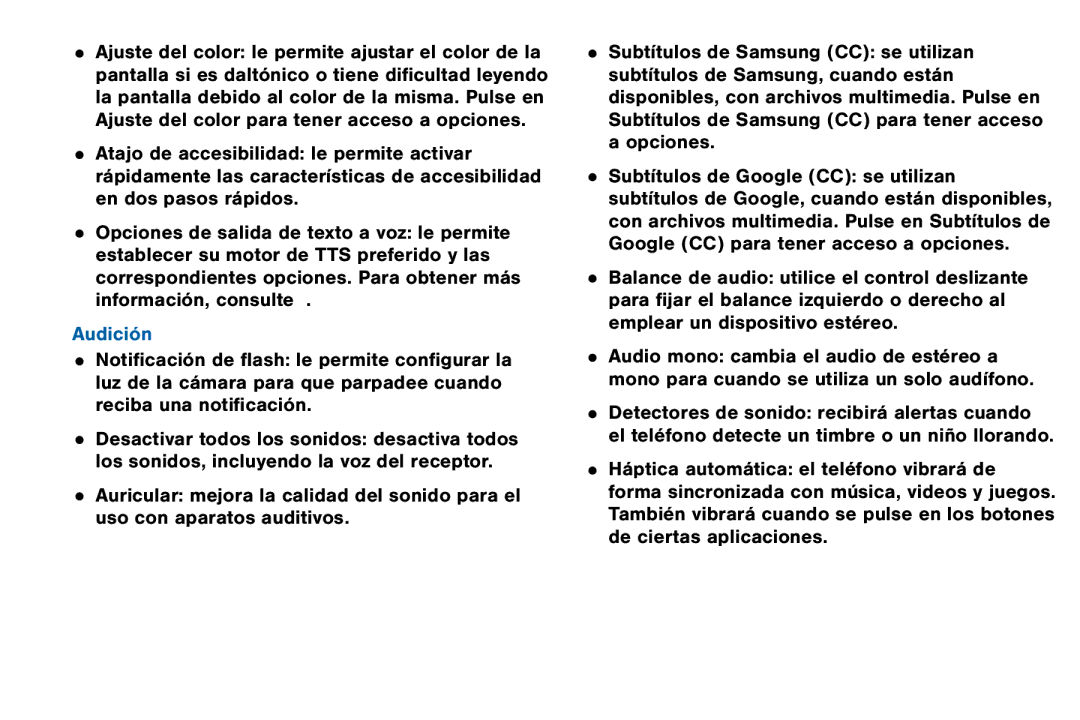 Samsung GH68-42147A manual Audición, Ajustes 182 Accesibilidad 