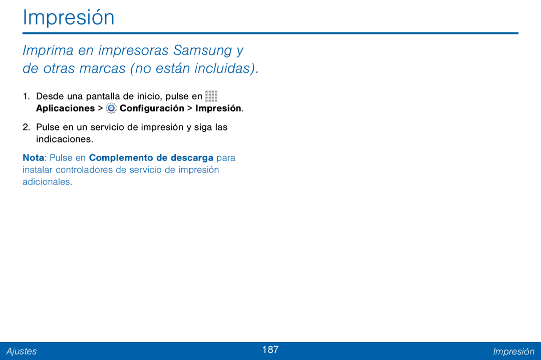 Samsung GH68-42147A manual Ajustes 187 Impresión 