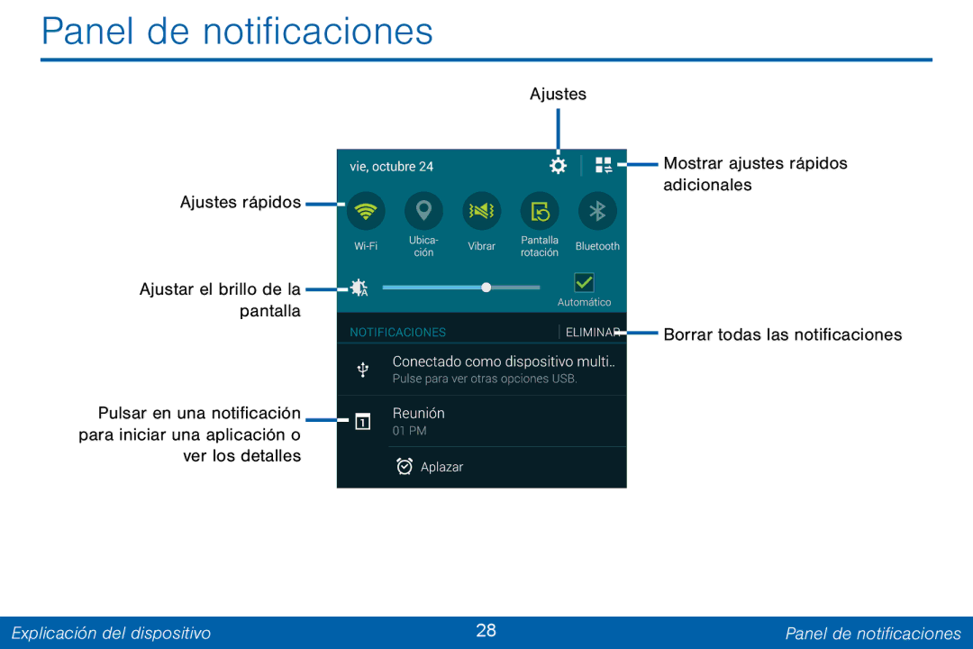 Samsung GH68-42147A manual Explicación del dispositivo Panel de notificaciones 