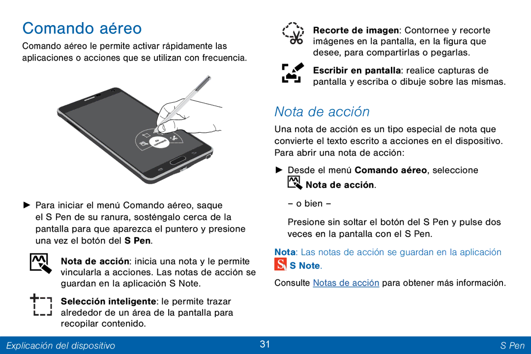 Samsung GH68-42147A manual Comando aéreo, Nota de acción 