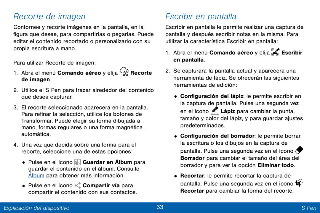 Samsung GH68-42147A manual Recorte de imagen, Escribir en pantalla 