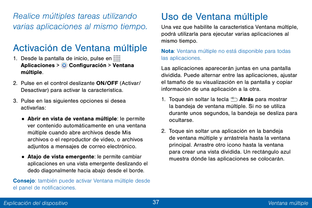 Samsung GH68-42147A manual Activación de Ventana múltiple, Uso de Ventana múltiple 