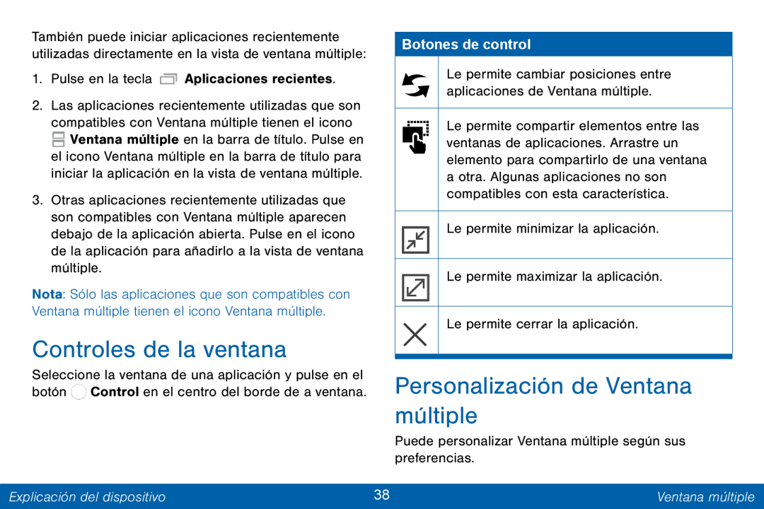 Samsung GH68-42147A manual Controles de la ventana, Personalización de Ventana múltiple 