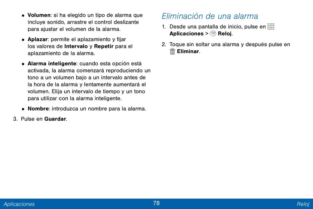 Samsung GH68-42147A manual Eliminación de una alarma 