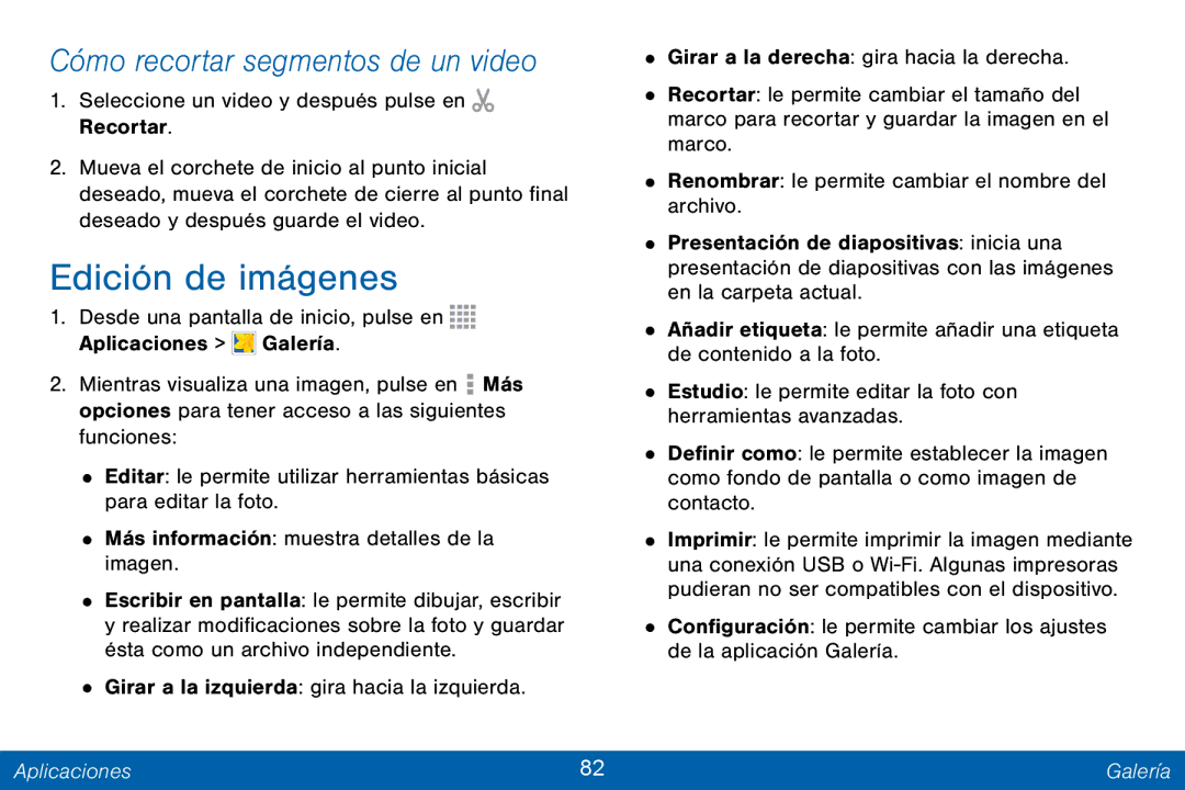 Samsung GH68-42147A manual Edición de imágenes, Cómo recortar segmentos de un video 