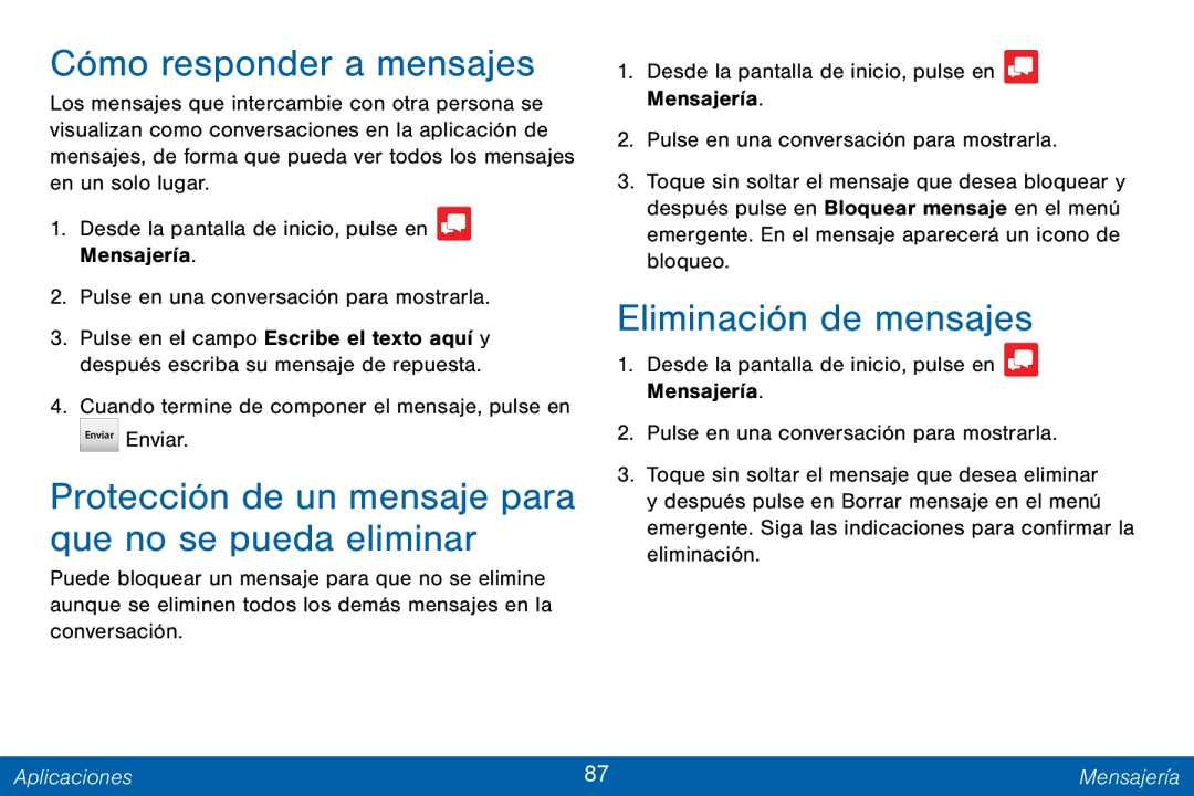 Samsung GH68-42147A manual Cómo responder a mensajes, Protección de un mensaje para que no se pueda eliminar 