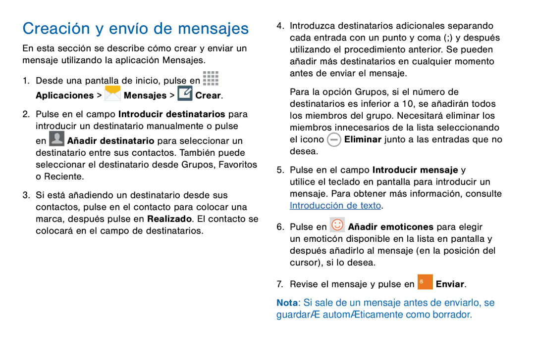 Samsung GH68-42147A manual Creación y envío de mensajes 