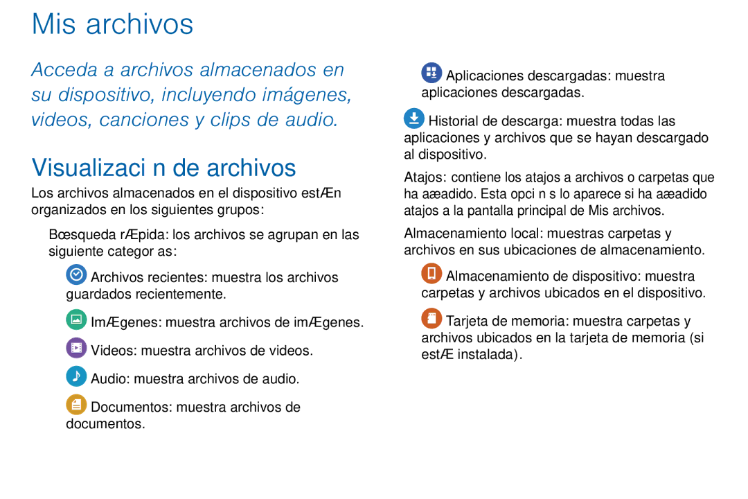 Samsung GH68-42147A manual Visualización de archivos, Aplicaciones Mis archivos 