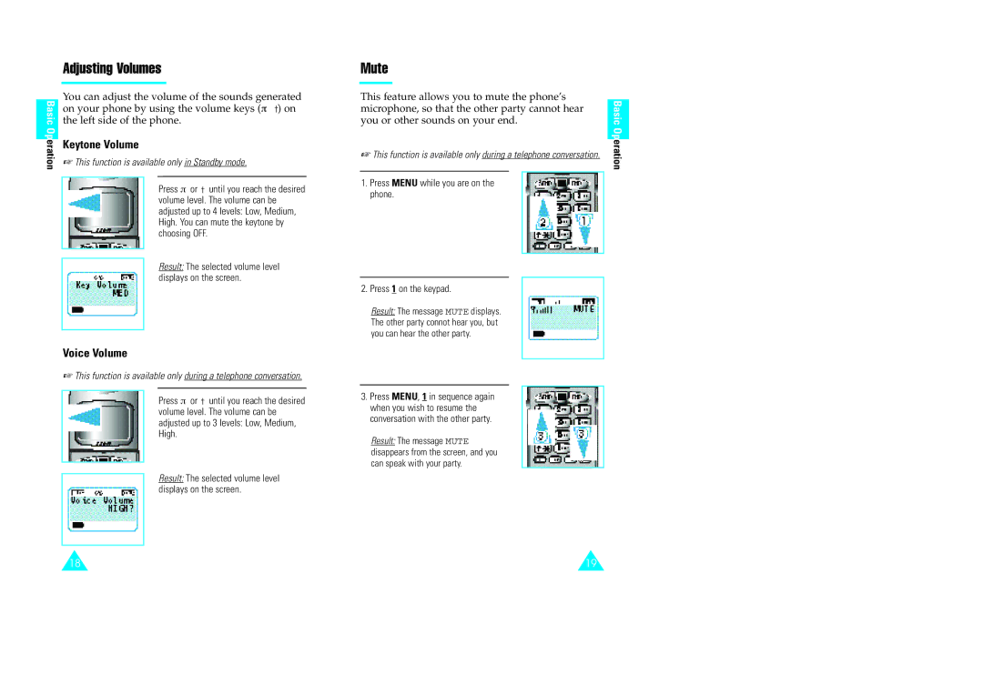 Samsung GH68-60614A owner manual Mute, Voice Volume, Press Menu while you are on the phone Press 1 on the keypad 