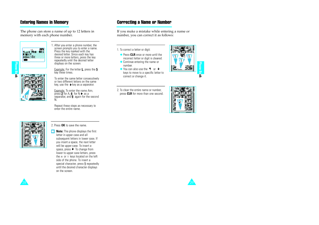 Samsung GH68-60614A owner manual Entering Names in Memory, Correcting a Name or Number 