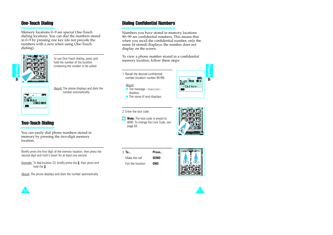 Samsung GH68-60614A owner manual One-Touch Dialing, Two-Touch Dialing, Dialing Confidential Numbers 