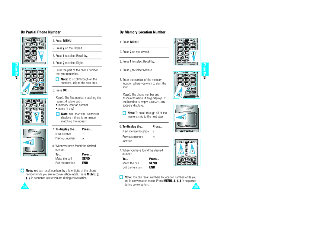 Samsung GH68-60614A owner manual By Partial Phone Number, By Memory Location Number, To display Press, Make the call 