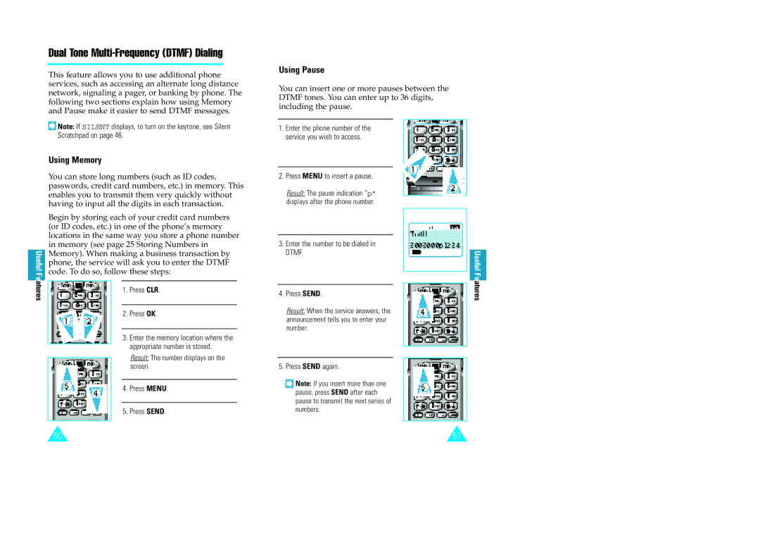 Samsung GH68-60614A owner manual Dual Tone Multi-Frequency Dtmf Dialing, Using Memory, Using Pause 