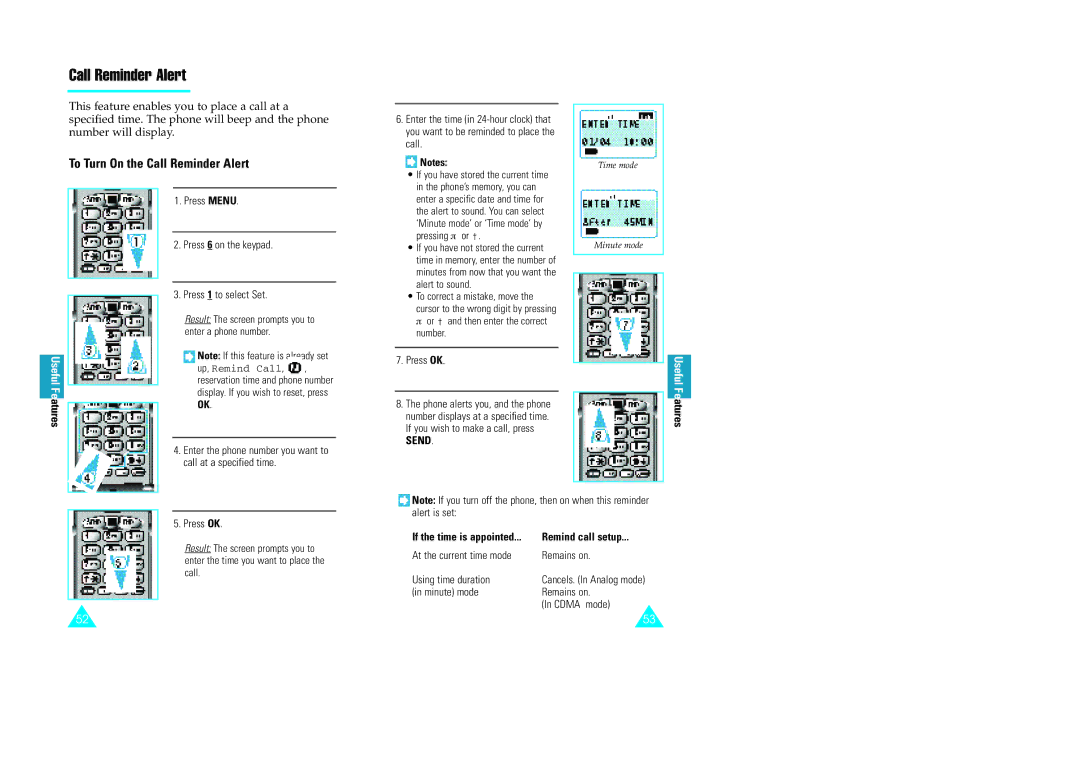 Samsung GH68-60614A owner manual To Turn On the Call Reminder Alert, Remind call setup 