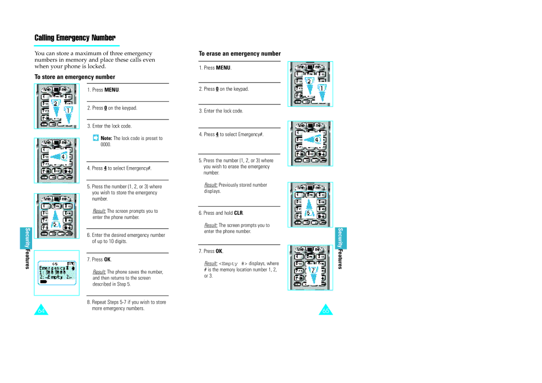 Samsung GH68-60614A owner manual Calling Emergency Number, To store an emergency number, To erase an emergency number 