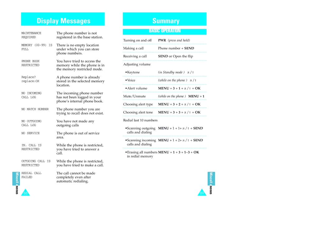 Samsung GH68-60614A Phone number is not, Registered in the base station, There is no empty location, Phone numbers, Area 