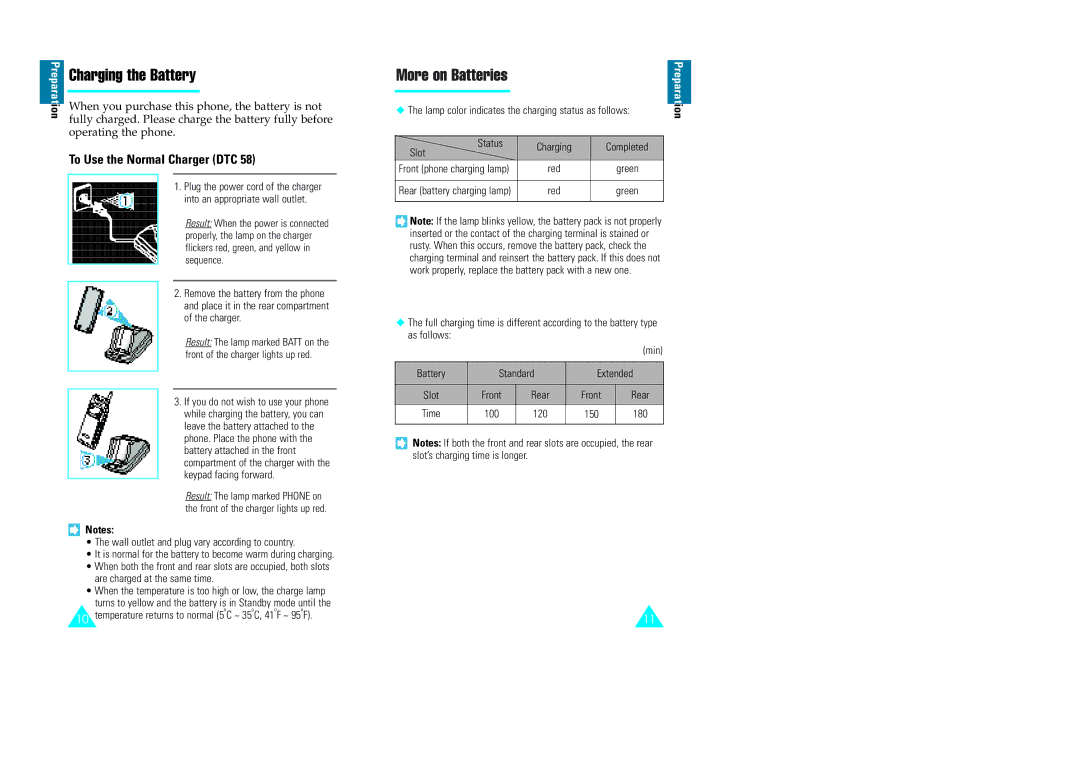 Samsung GH68-60614A owner manual Charging the Battery, More on Batteries, To Use the Normal Charger DTC 