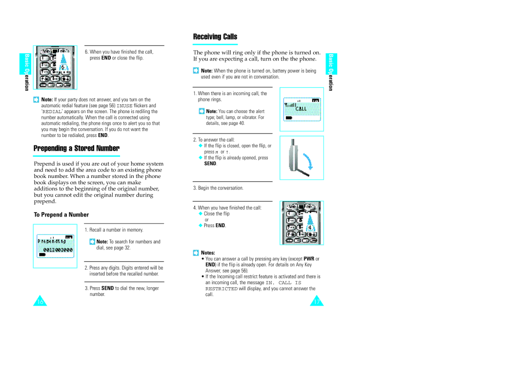 Samsung GH68-60614A owner manual Prepending a Stored Number, Receiving Calls, To Prepend a Number 