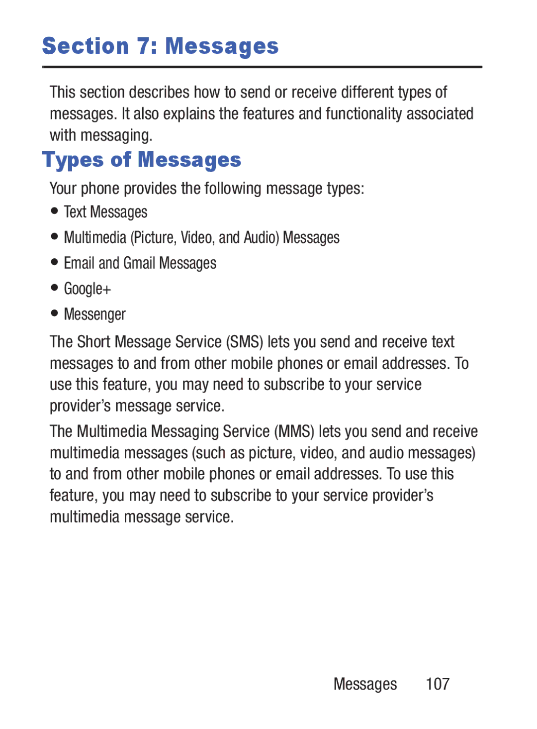 Samsung GH68_37222A user manual Types of Messages 