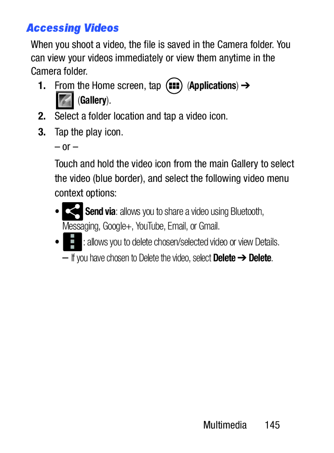 Samsung GH68_37222A user manual Accessing Videos, Gallery 