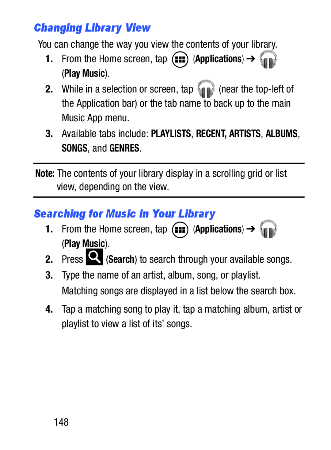 Samsung GH68_37222A user manual Changing Library View, Searching for Music in Your Library 