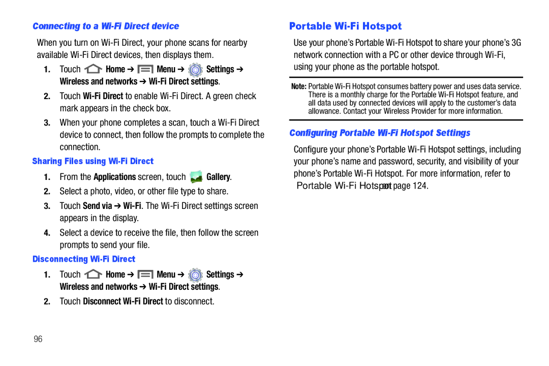 Samsung GH68_3XXXXA user manual Portable Wi-Fi Hotspot, Connecting to a Wi-Fi Direct device 