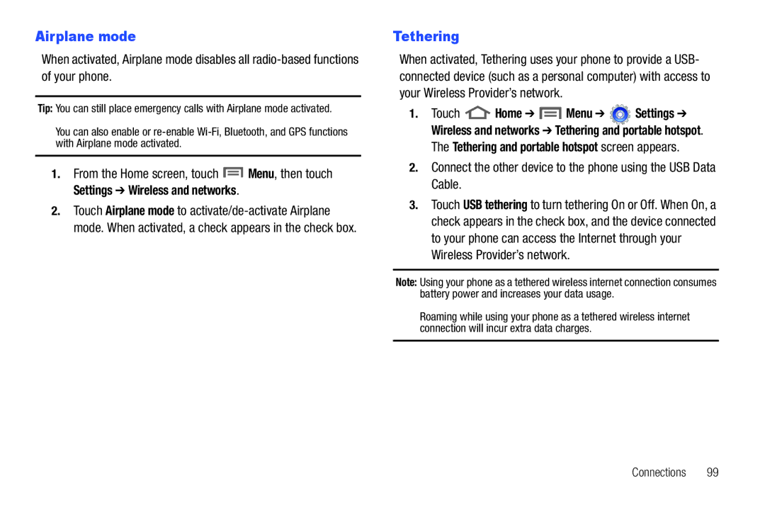 Samsung GH68_3XXXXA user manual Airplane mode, Tethering and portable hotspot screen appears 