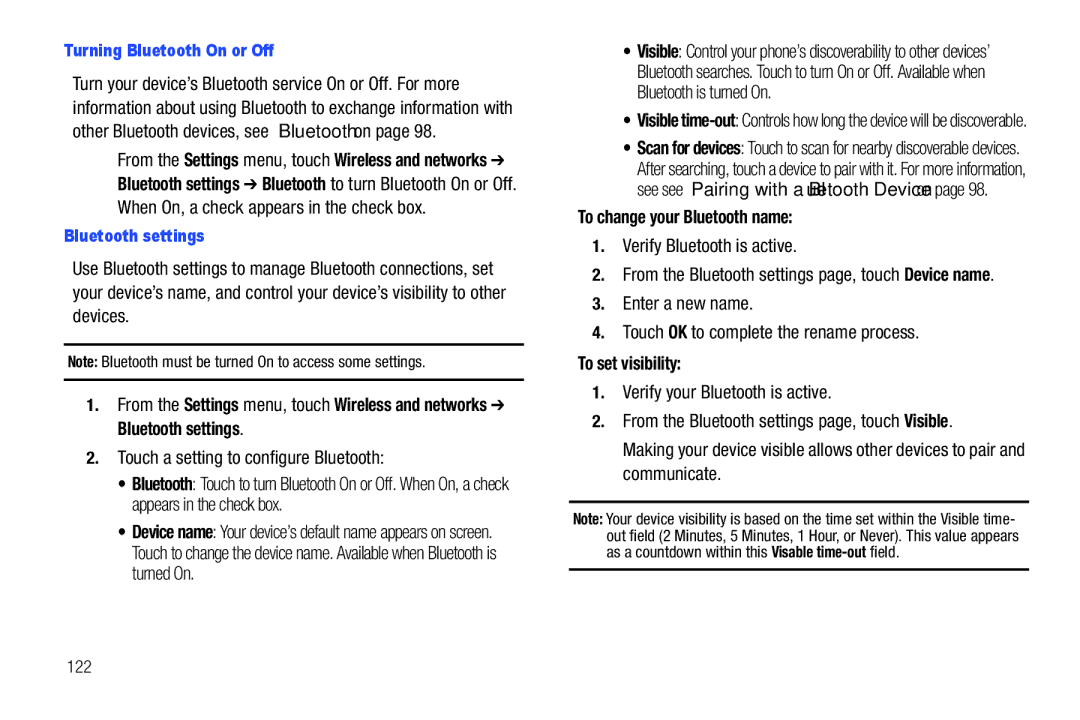 Samsung GH68_3XXXXA user manual To change your Bluetooth name, Verify Bluetooth is active, To set visibility 