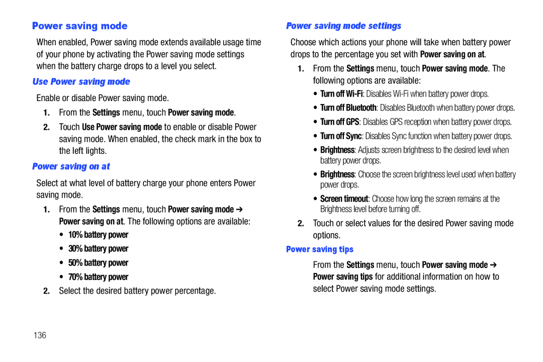 Samsung GH68_3XXXXA user manual Use Power saving mode, Power saving on at, Power saving mode settings 