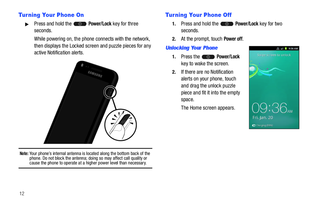 Samsung GH68_3XXXXA Turning Your Phone On, Turning Your Phone Off, Press and hold the Power/Lock key for three seconds 