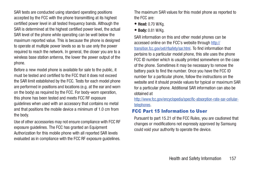 Samsung GH68_3XXXXA user manual FCC Part 15 Information to User, 157 