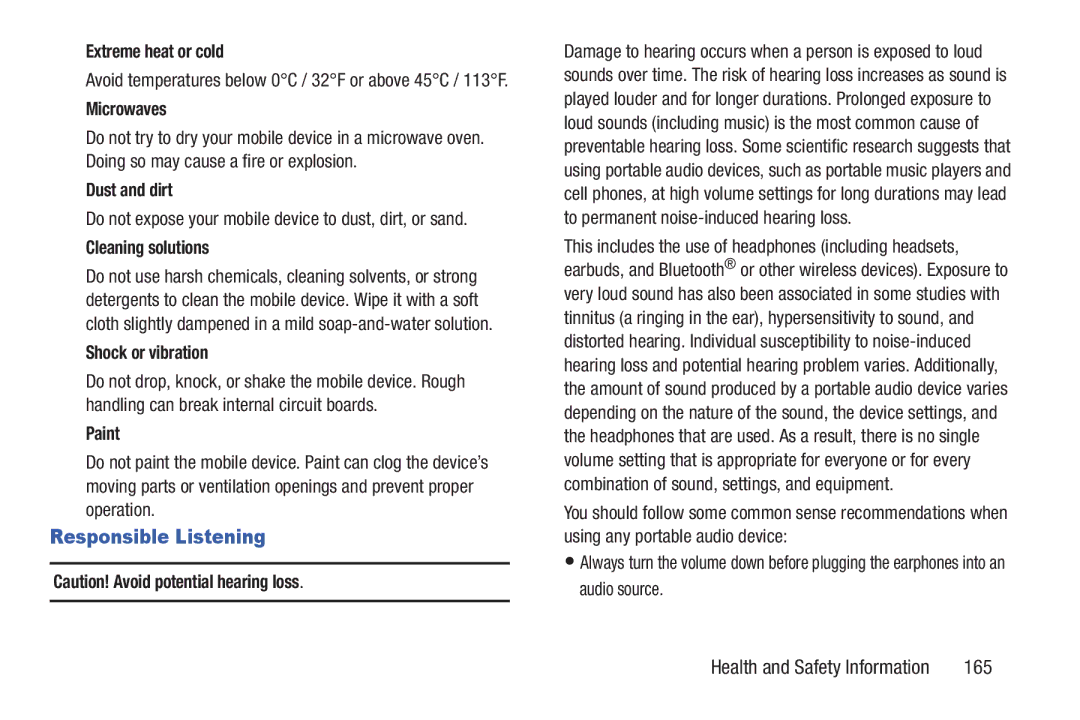 Samsung GH68_3XXXXA user manual Responsible Listening, 165 