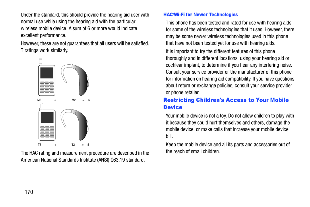 Samsung GH68_3XXXXA user manual Restricting Childrens Access to Your Mobile Device, 170, HAC/Wi-Fi for Newer Technologies 