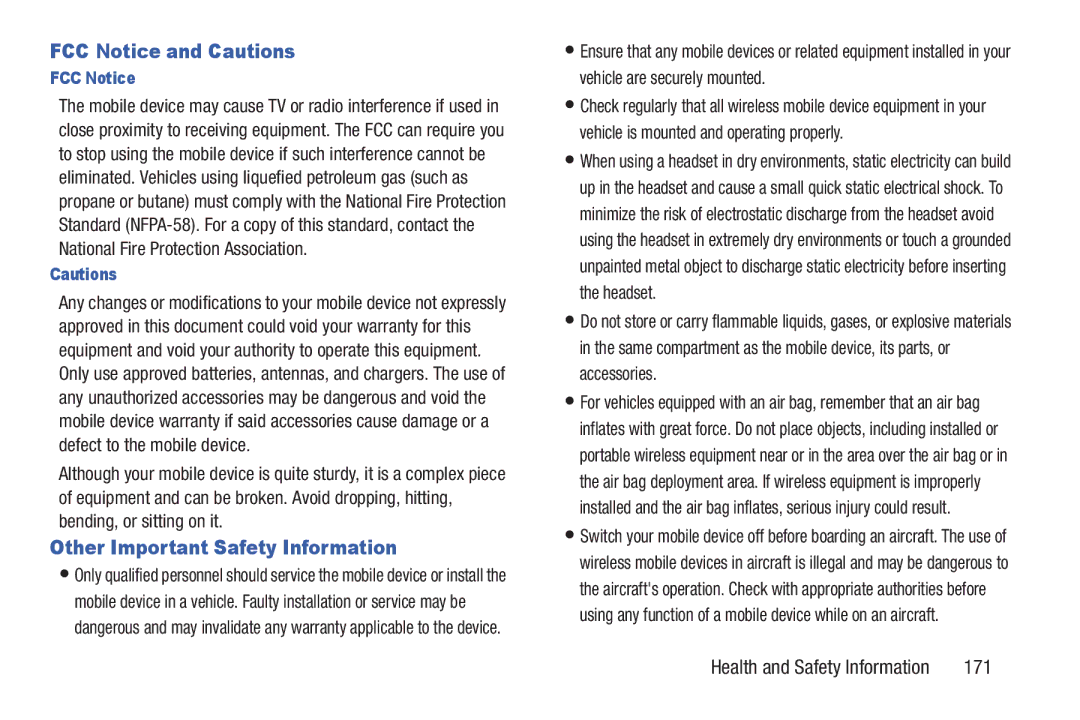 Samsung GH68_3XXXXA user manual FCC Notice and Cautions, Other Important Safety Information, 171 