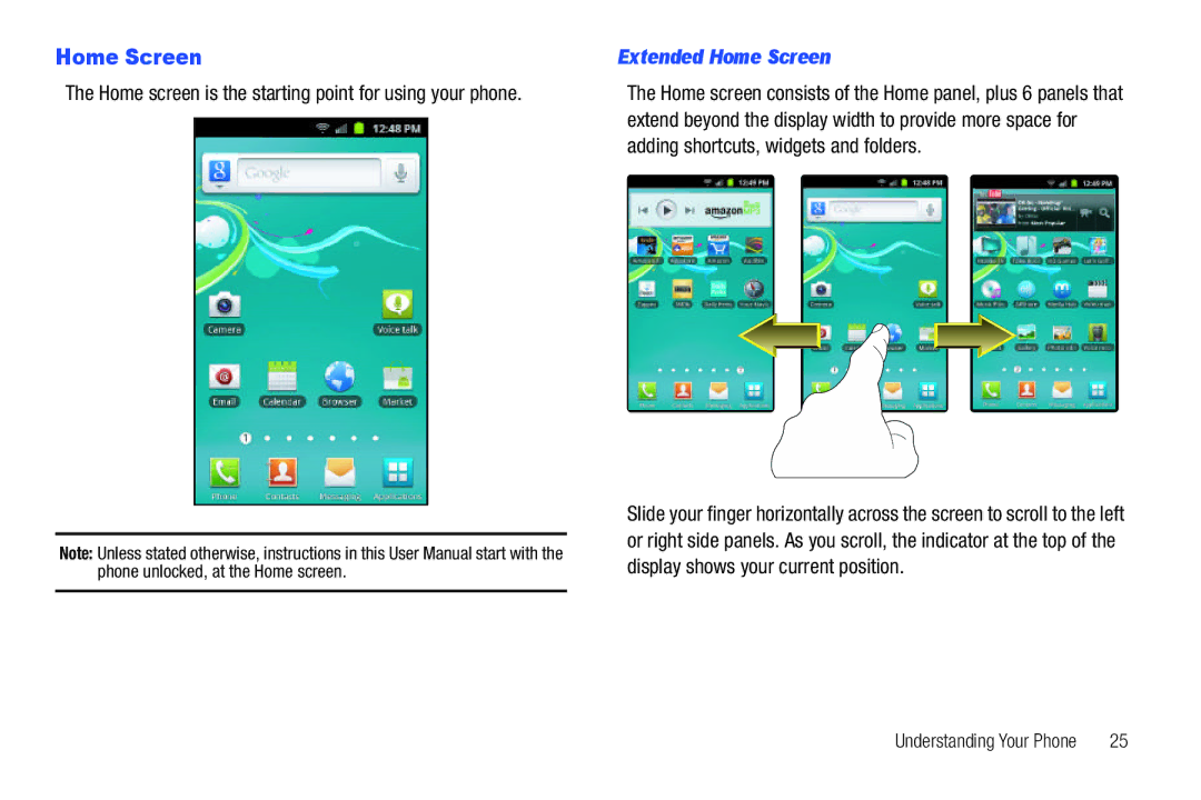 Samsung GH68_3XXXXA user manual Extended Home Screen, Home screen is the starting point for using your phone 