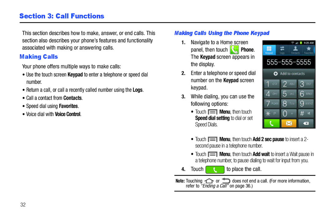 Samsung GH68_3XXXXA user manual Call Functions, Making Calls Using the Phone Keypad 