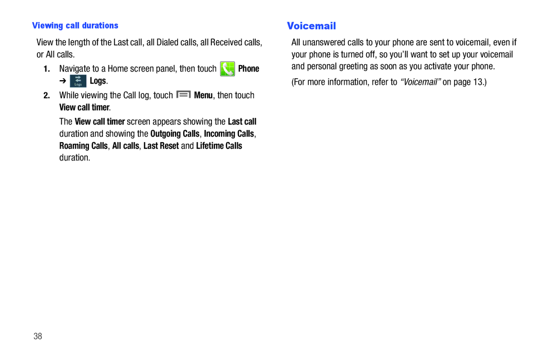 Samsung GH68_3XXXXA user manual For more information, refer to Voicemail on, Viewing call durations 