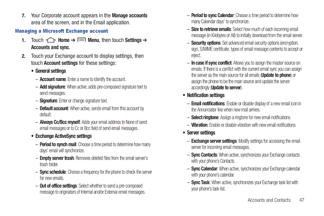 Samsung GH68_3XXXXA General settings, Account name Enter a name to identify the account, Exchange ActiveSync settings 