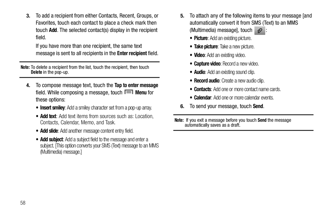 Samsung GH68_3XXXXA user manual To attach any of the following items to your message 