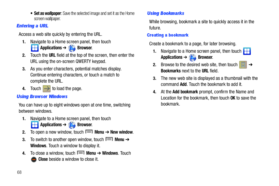 Samsung GH68_3XXXXA user manual Entering a URL, Touch to load, Using Browser Windows, Close beside a window to close it 