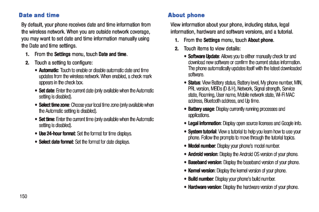 Samsung GH68_3XXXXA user manual About phone, From the Settings menu, touch Date and time, Touch items to view details 