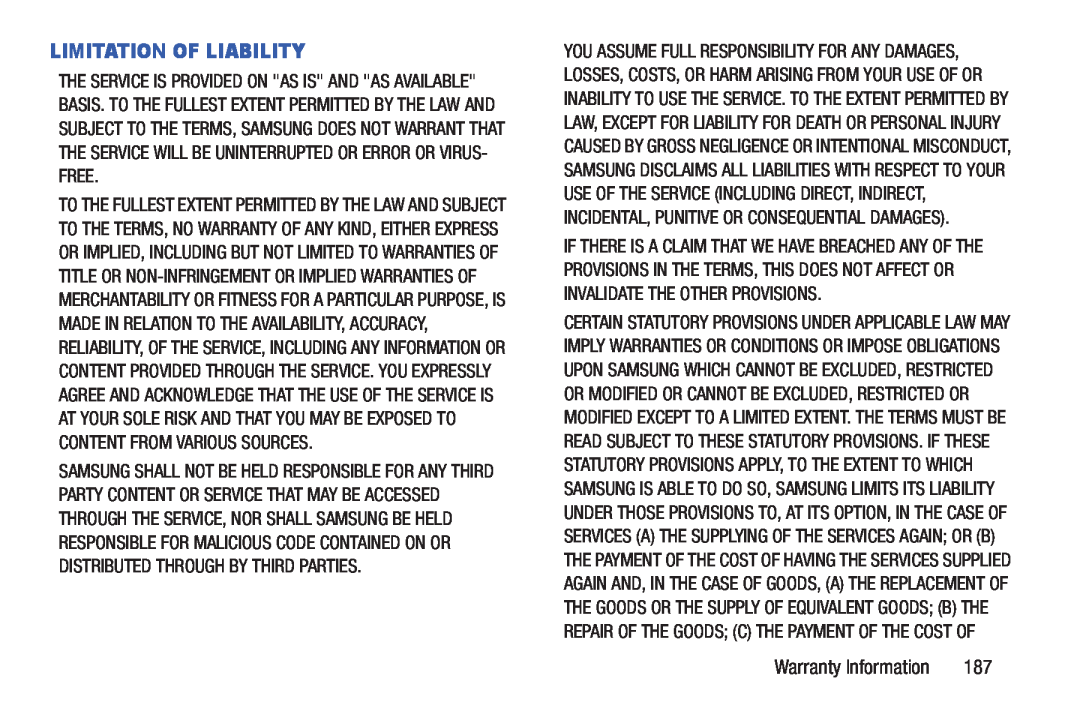 Samsung GH68_3XXXXA user manual Limitation Of Liability, Warranty Information 