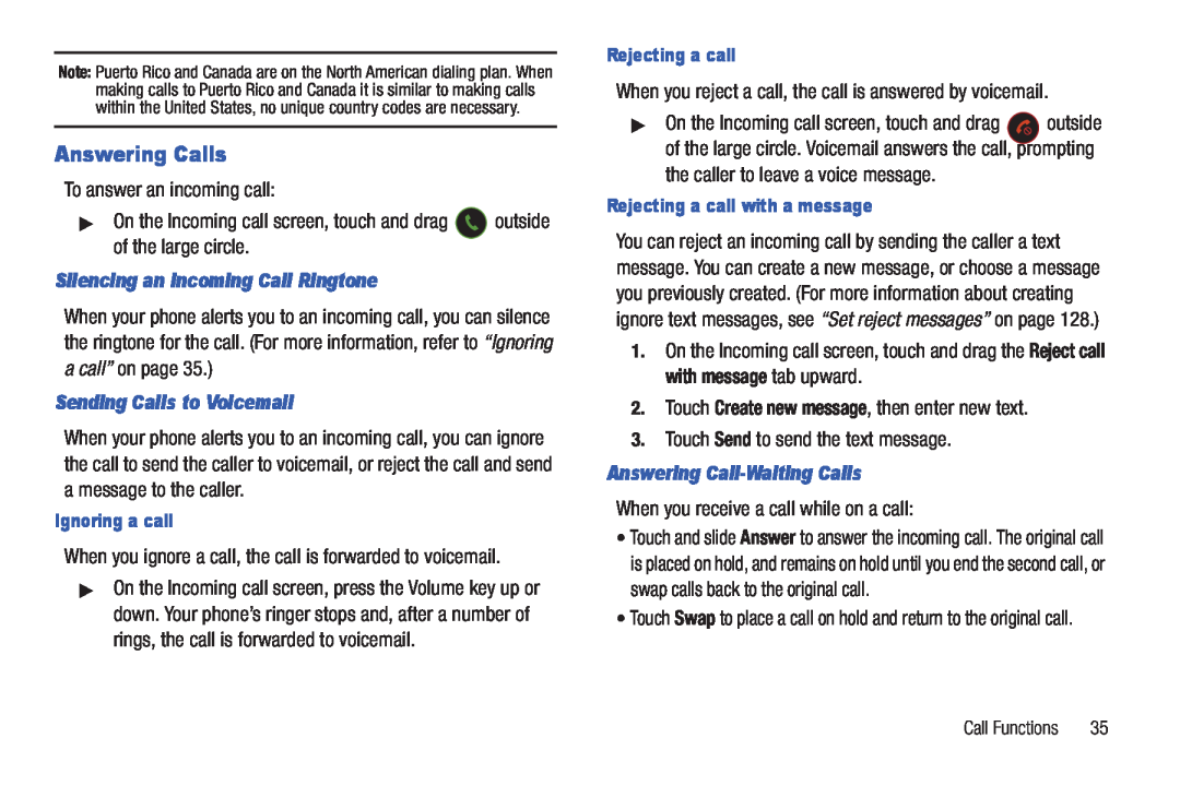Samsung GH68_3XXXXA Answering Calls, To answer an incoming call, Silencing an Incoming Call Ringtone, Ignoring a call 